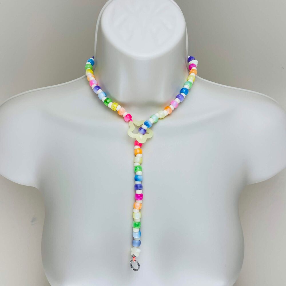 Rave 3pc star Rainbow lariat Necklace & earrings (kandi lollipop)